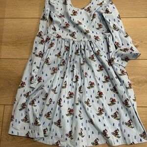 Hanna Andersson Light Blue Long-Sleeve Twirl Dress with Cartoon Print